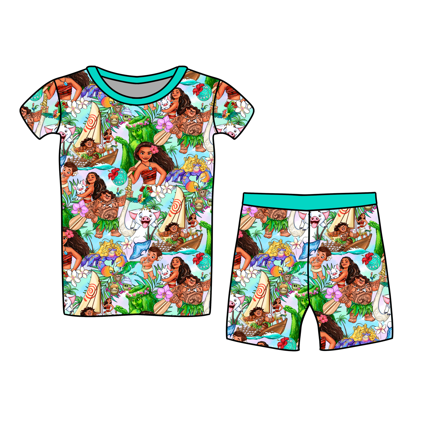 Ocean Heart Short Sleeve & Shorts Two-Piece Pajama Set