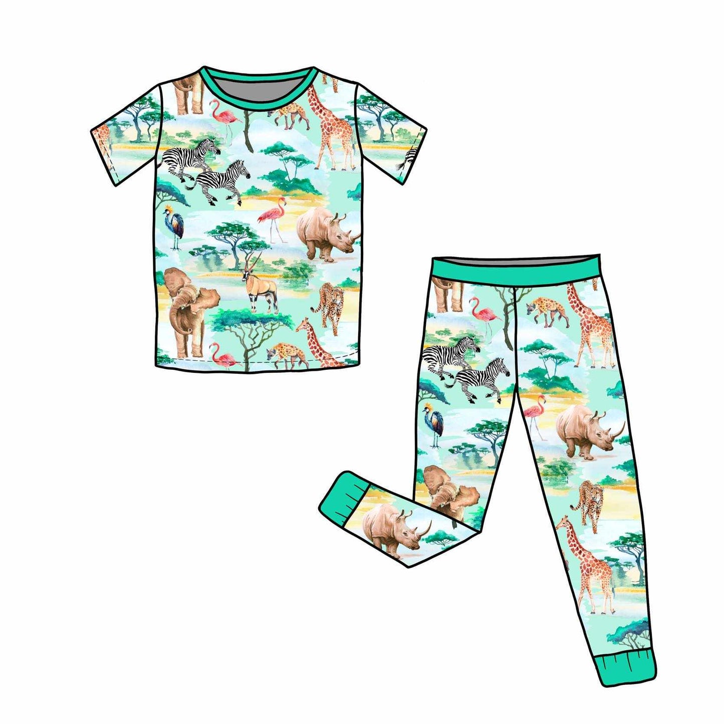 Safari Short Sleeve & Pants Two-Piece Pajama Set BULK