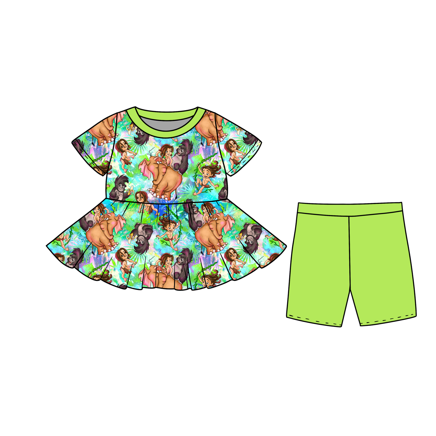 Jungle Friends Peplum/Shorts Set