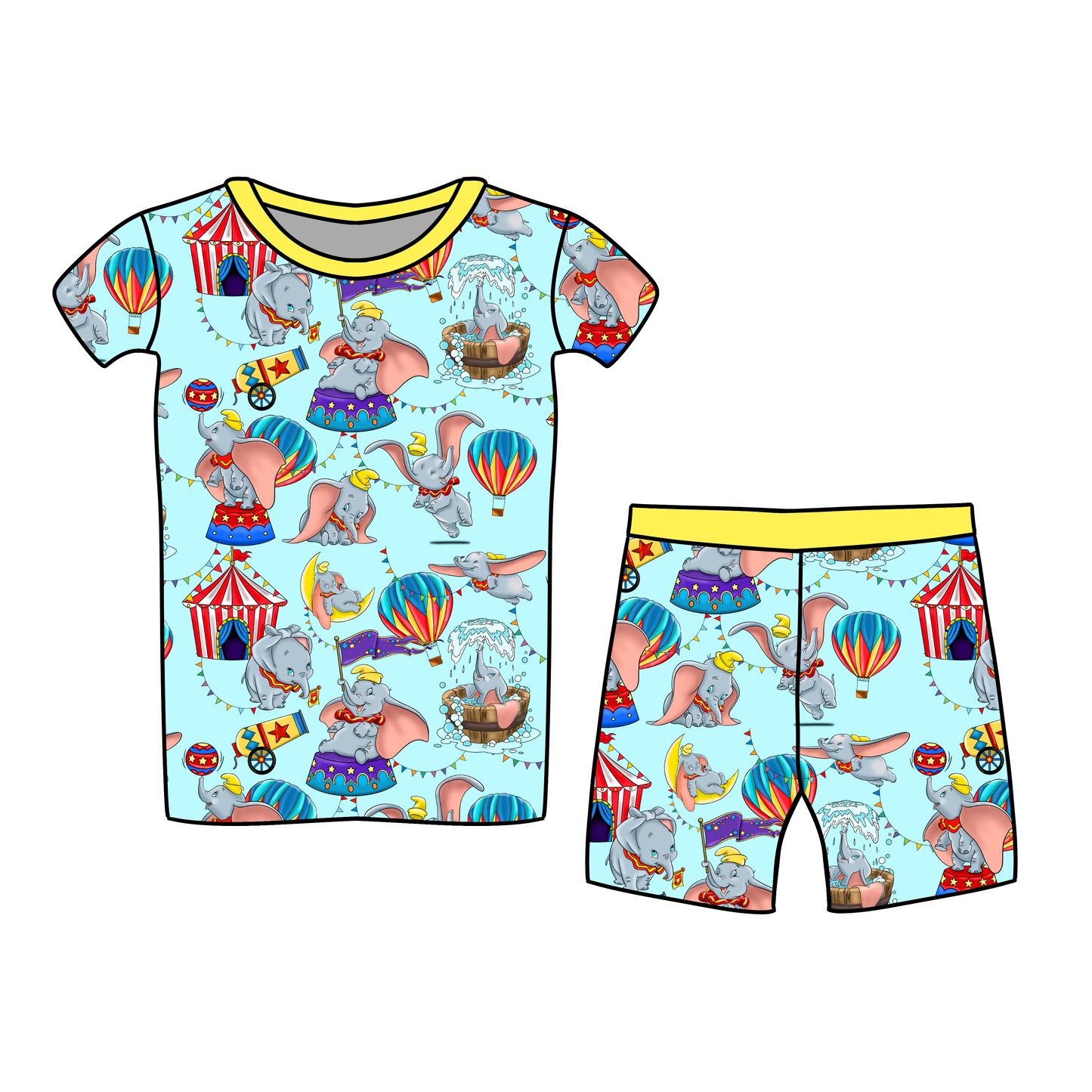 Big Top YELLOW Short Sleeve & Shorts Two-Piece Pajama Set