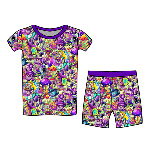 Wonderland PURPLE Short Sleeve & Shorts Two-Piece Pajama Set